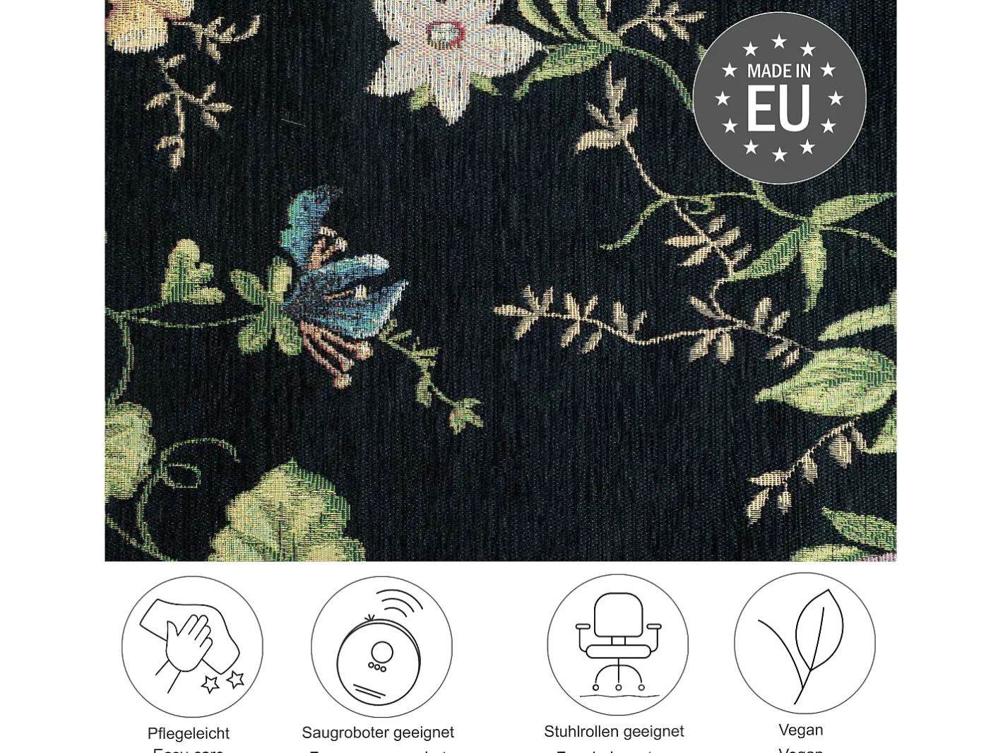 Alfombra con borde y motivos florales 240x330 cm Flomi Negro