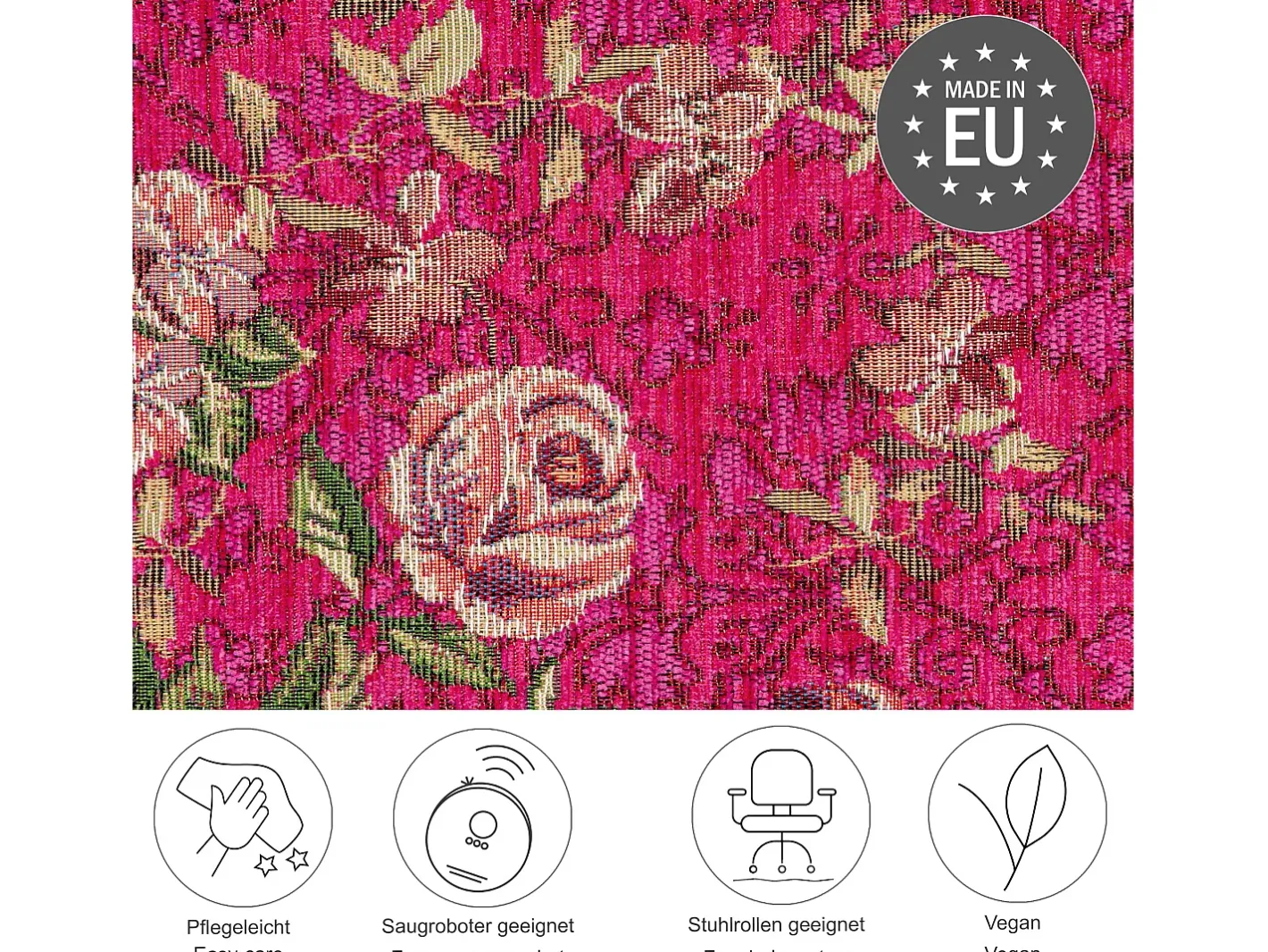 Alfombra De Salón-Alfombra con borde y motivos florales 80x150 cm Flomi Rosa