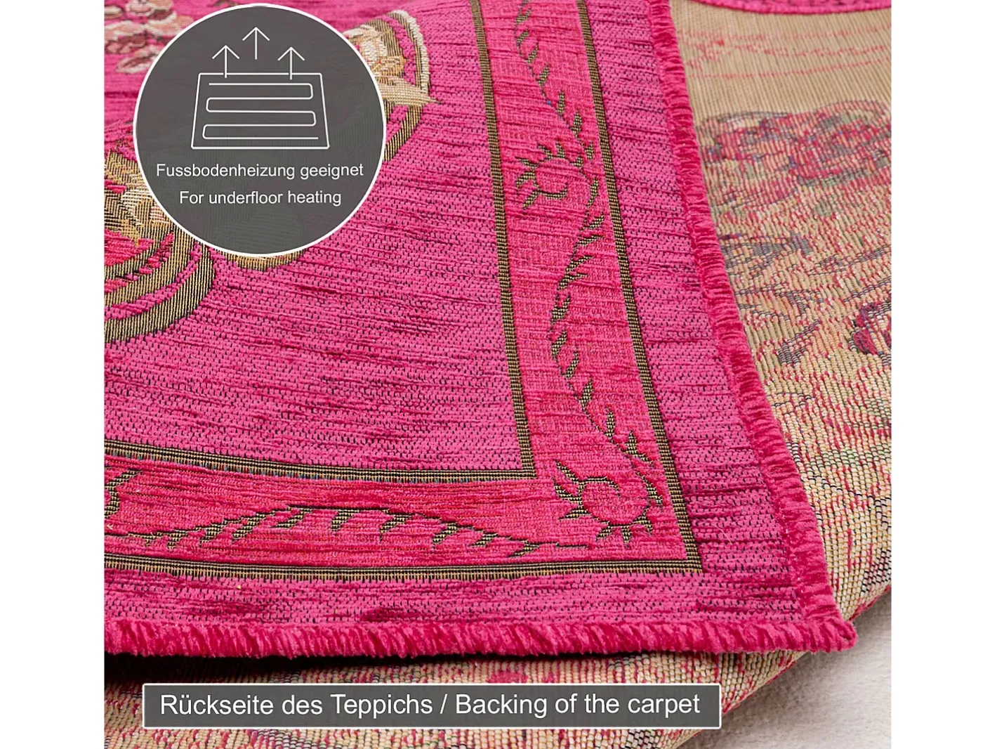 Alfombra De Salón-Alfombra con borde y motivos florales 80x150 cm Flomi Rosa