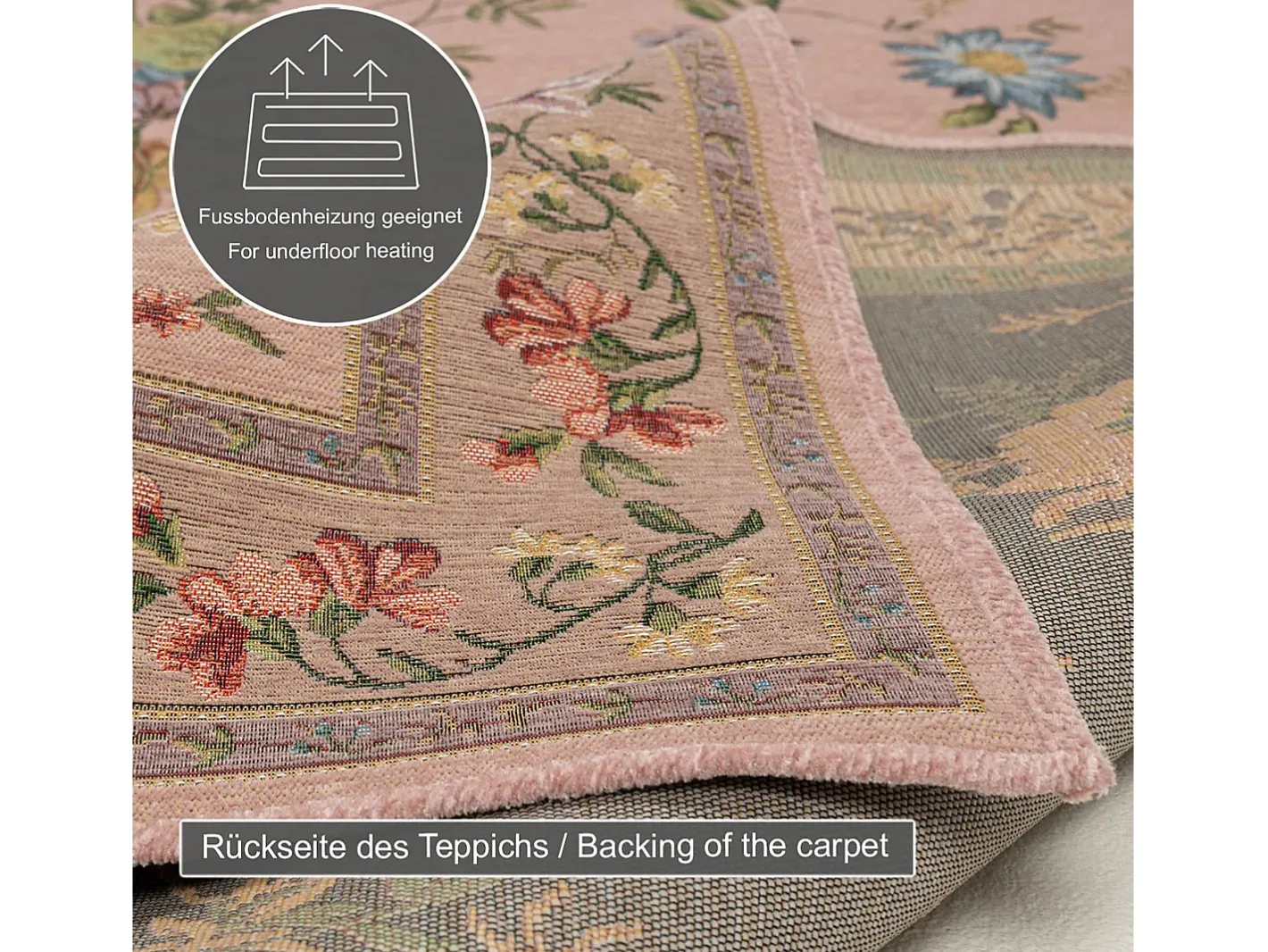 Alfombra con borde y motivos florales 140x200 cm Flomi Rosa Hot