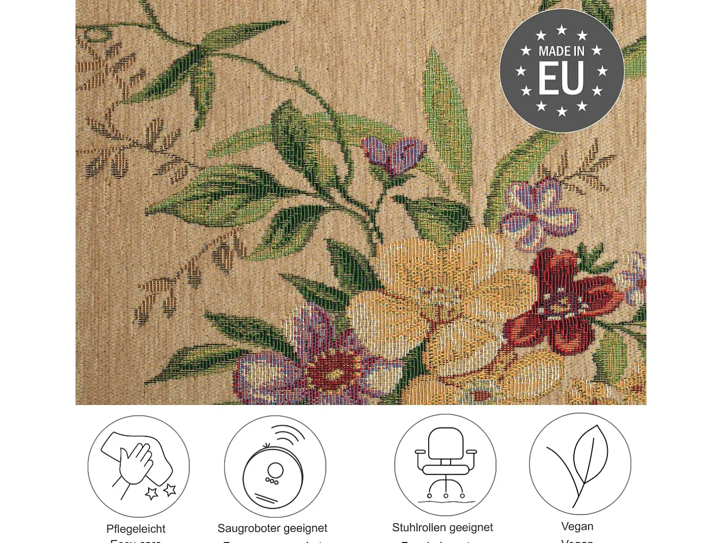 Alfombra con borde y motivos florales 200x290 cm Flomi Beige Discount