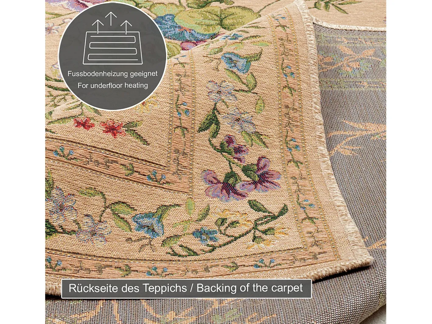 Alfombra con borde y motivos florales 200x290 cm Flomi Beige Discount