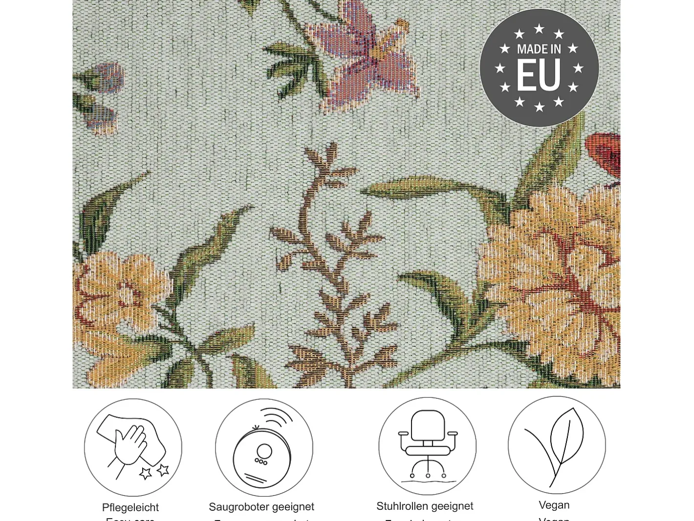 Alfombra con borde y motivos florales 80x150 cm Menta Flomi Verde almendra