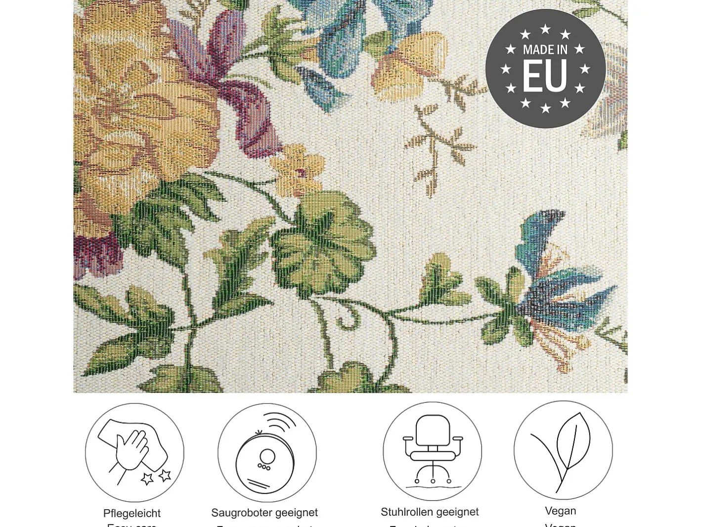 Alfombra De Salón-Alfombra con borde y motivos florales 200x290 cm Flomi Crema