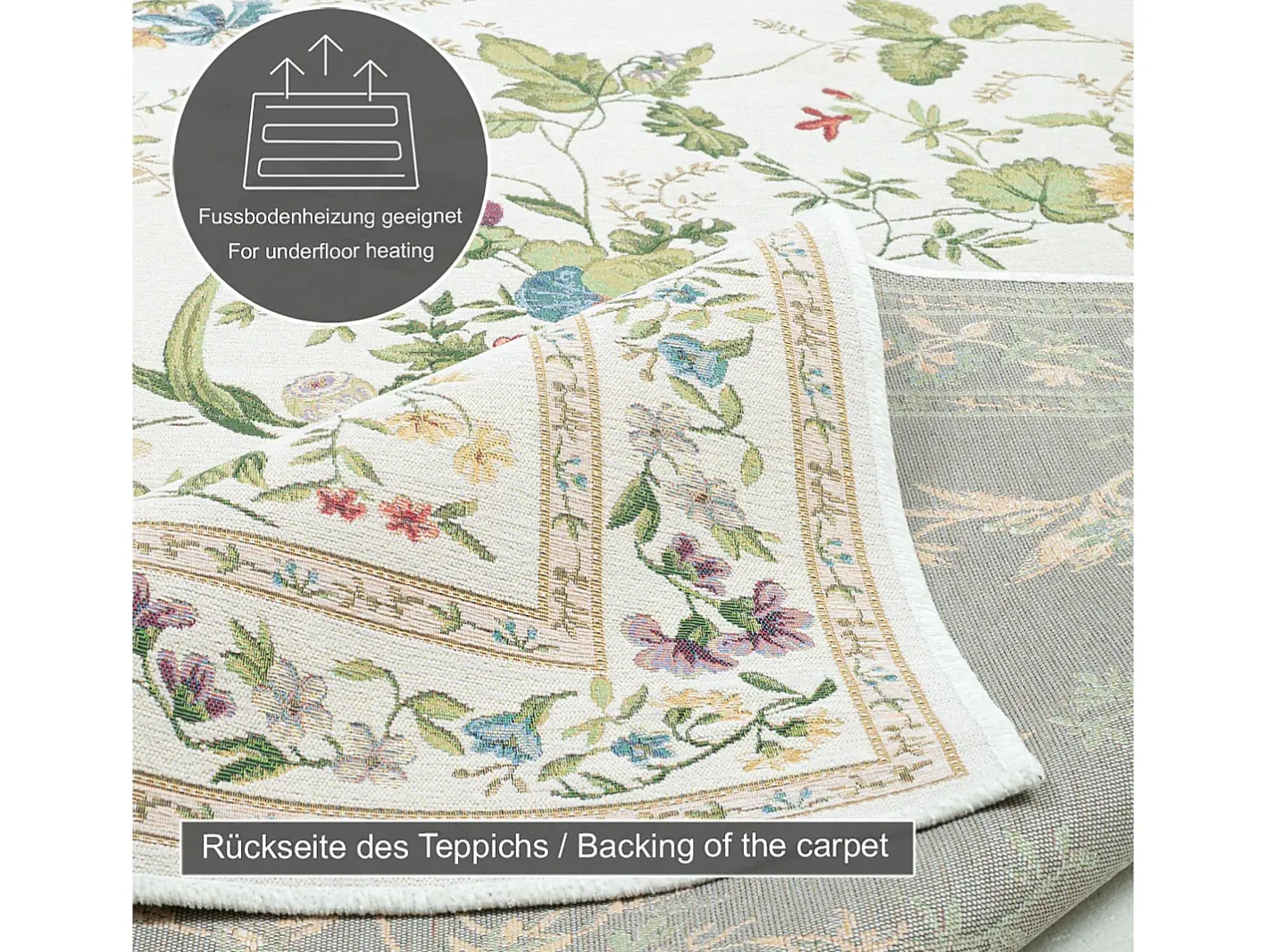 Alfombra De Salón-Alfombra con borde y motivos florales 200x290 cm Flomi Crema