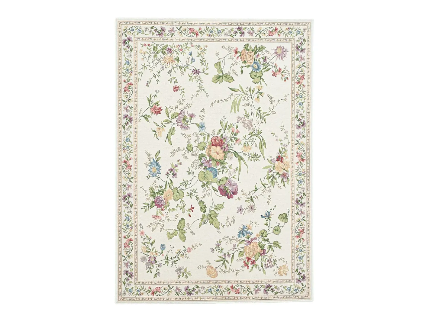 Alfombra con borde y motivos florales 80x150 cm Flomi Crema Discount
