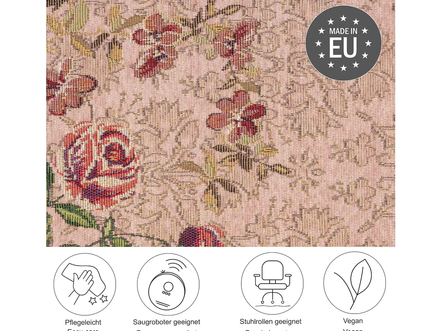 Alfombra con borde y motivos florales 160x230 cm Flomi Rosa New