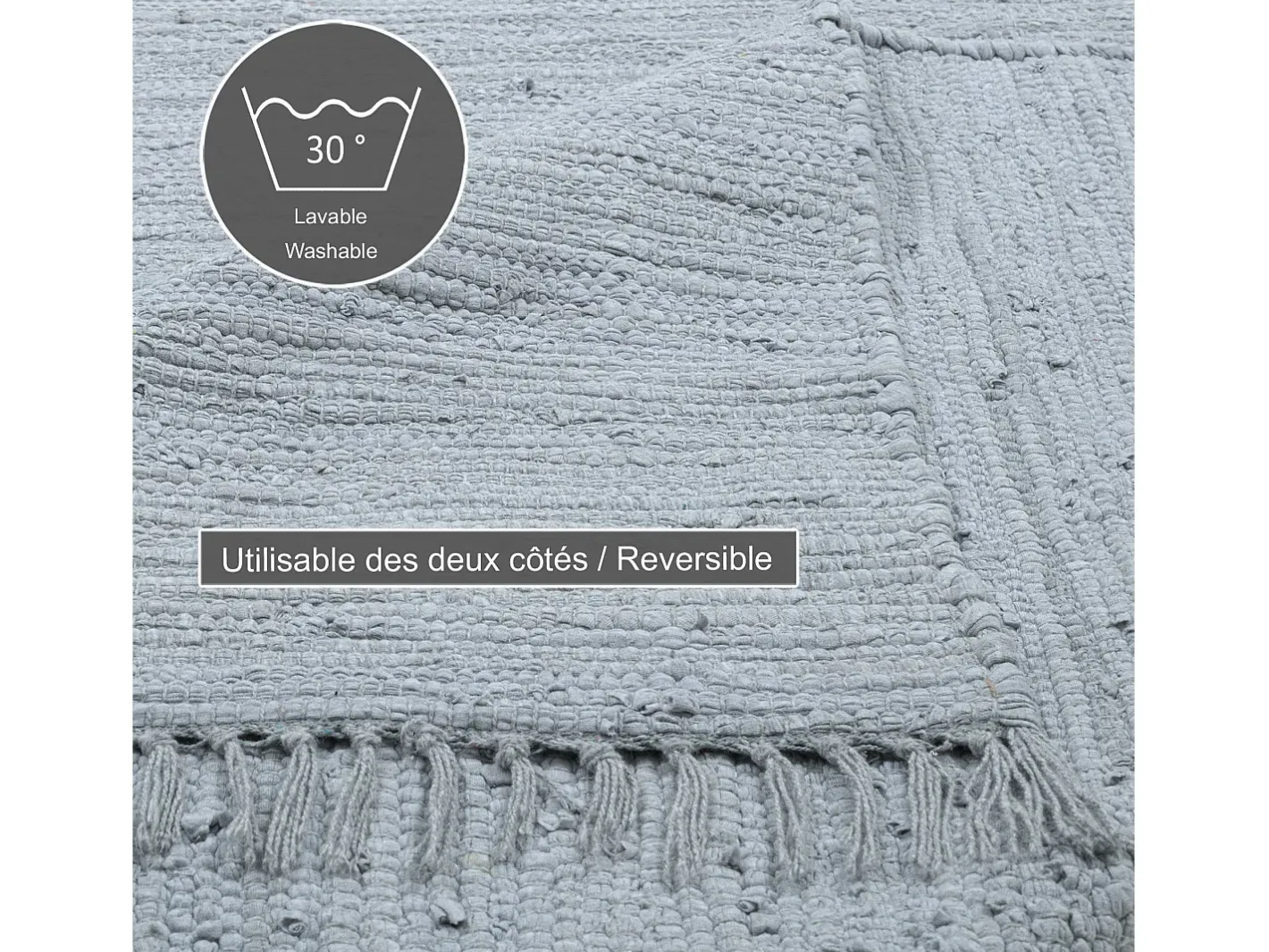 Discount Alfombra de algodón tejida a mano y reversible 70x140 cm Happy Cotton Gris
