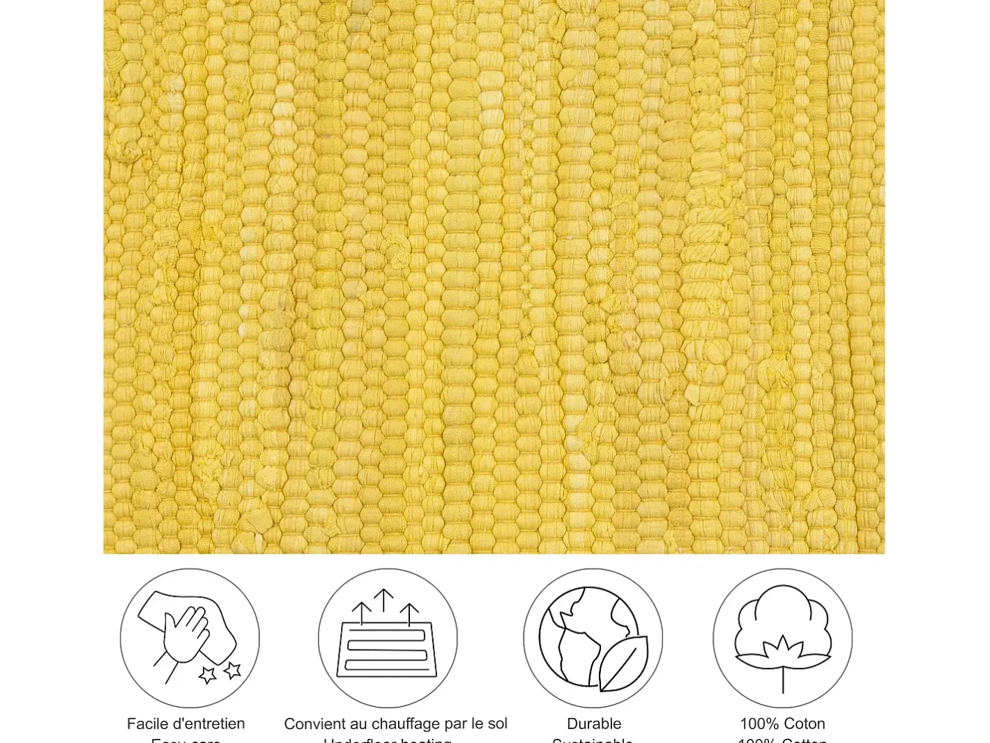 Alfombra de algodón tejida a mano y reversible 90x160 cm Happy Cotton Amarillo Hot