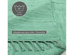 Hot Alfombra de algodón tejida a mano y reversible 90x160 cm Menta Happy Cotton Verde almendra