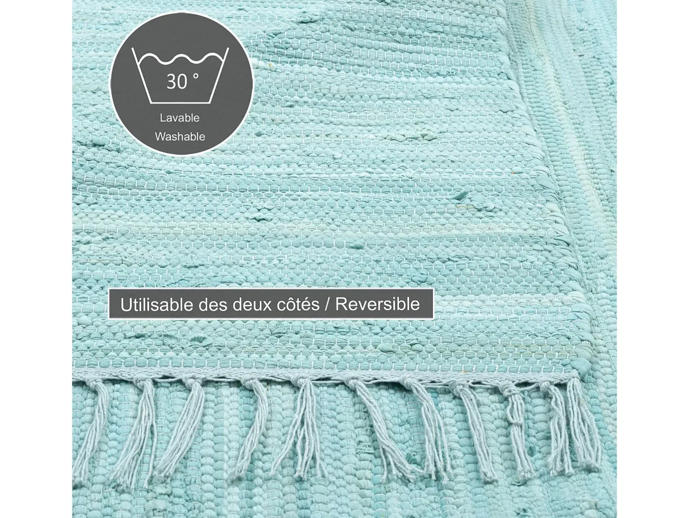 Alfombra de algodón tejida a mano y reversible 70x140 cm claro Happy Cotton Azul Outlet