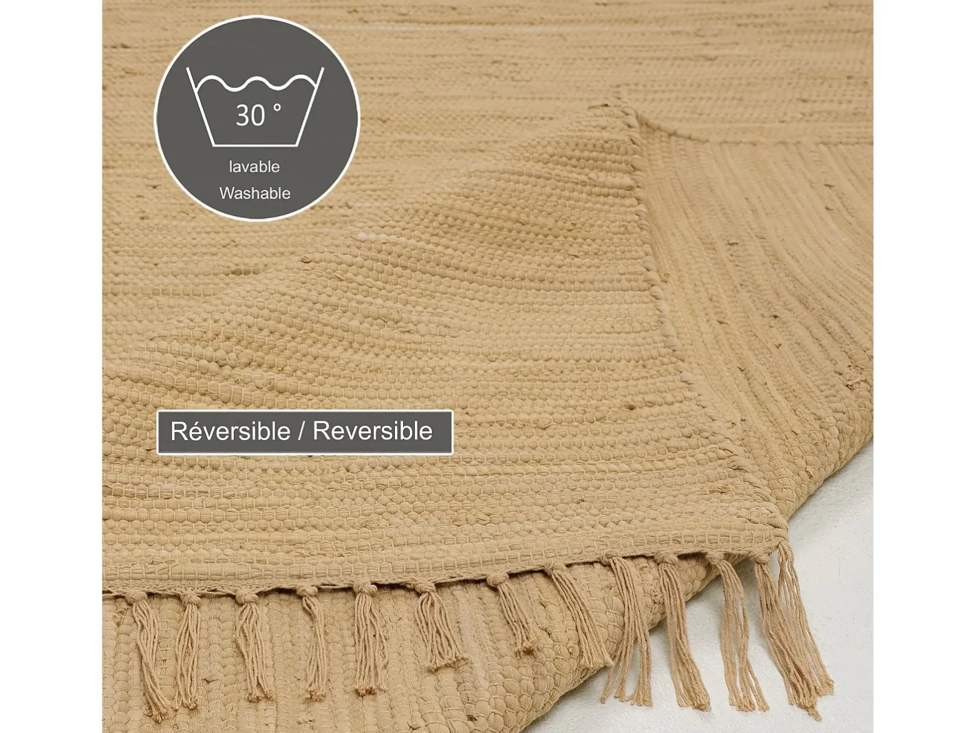 Alfombra de algodón tejida a mano y reversible 90x160 cm Naturaleza Happy Cotton Color natural claro Outlet