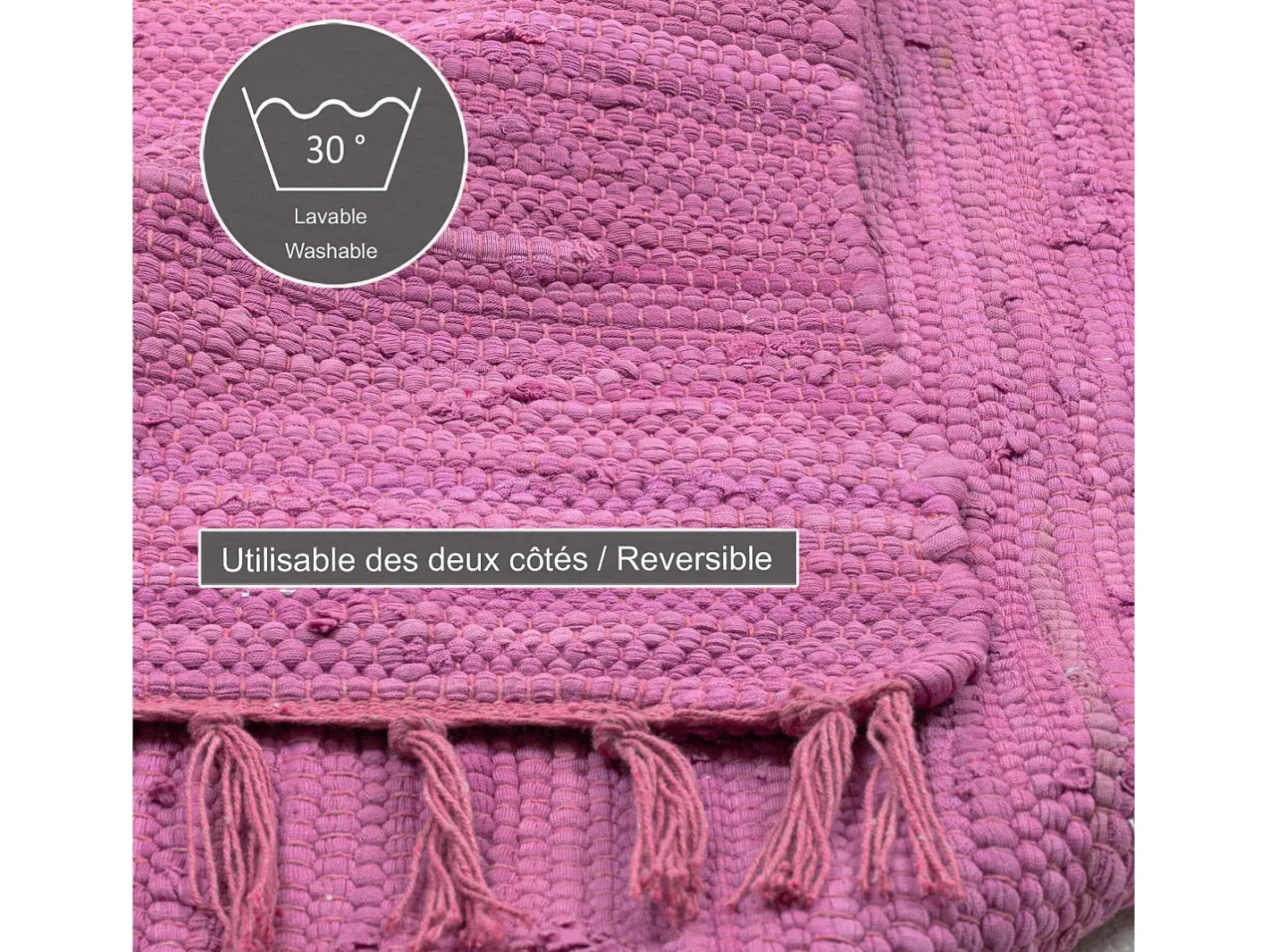 New Alfombra de algodón tejida a mano y reversible 70x250 cm Fuchisa Happy Cotton Fucsia