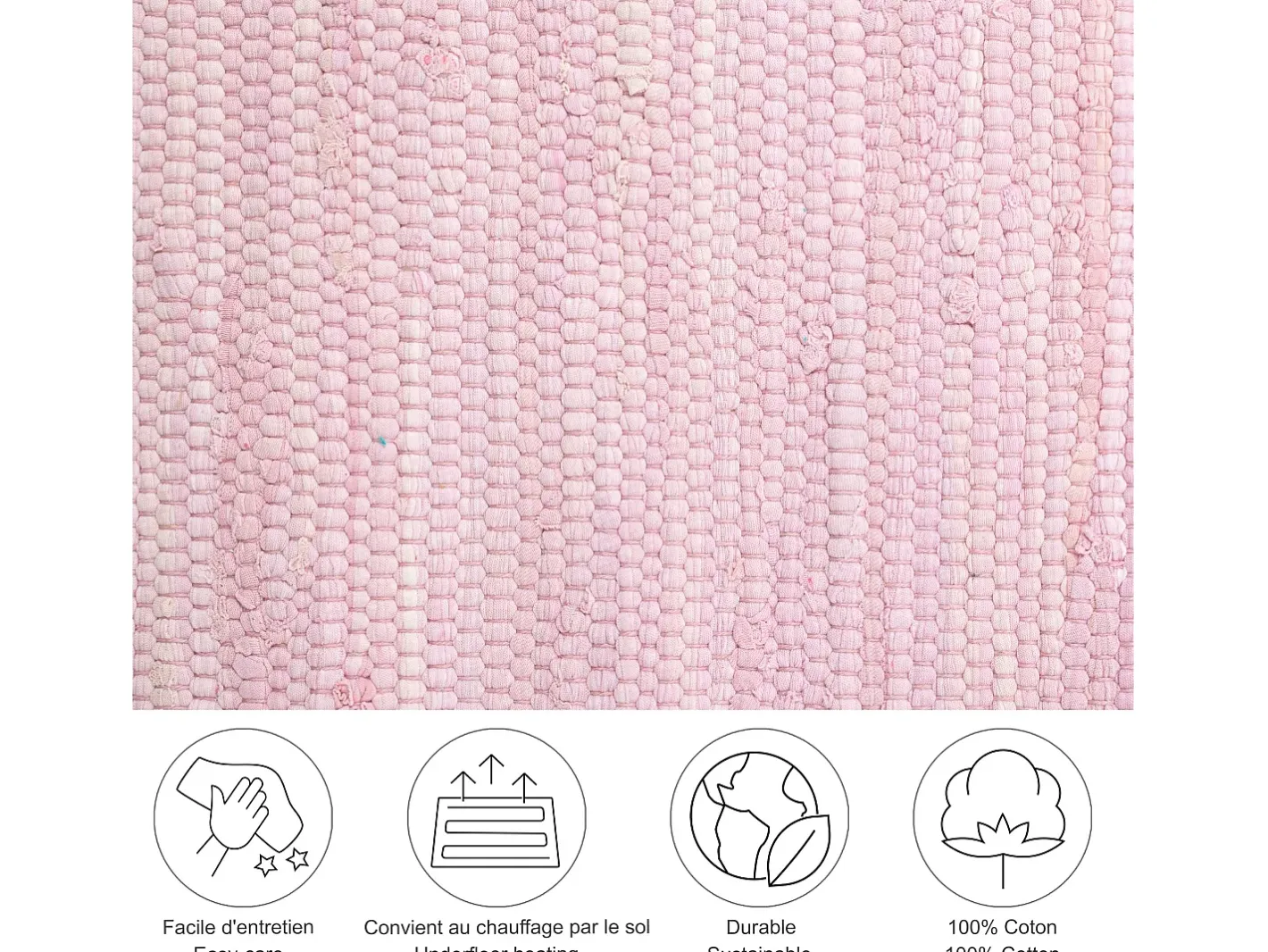 Alfombra de algodón tejida a mano y reversible 40x60 cm Happy Cotton Rosa Online