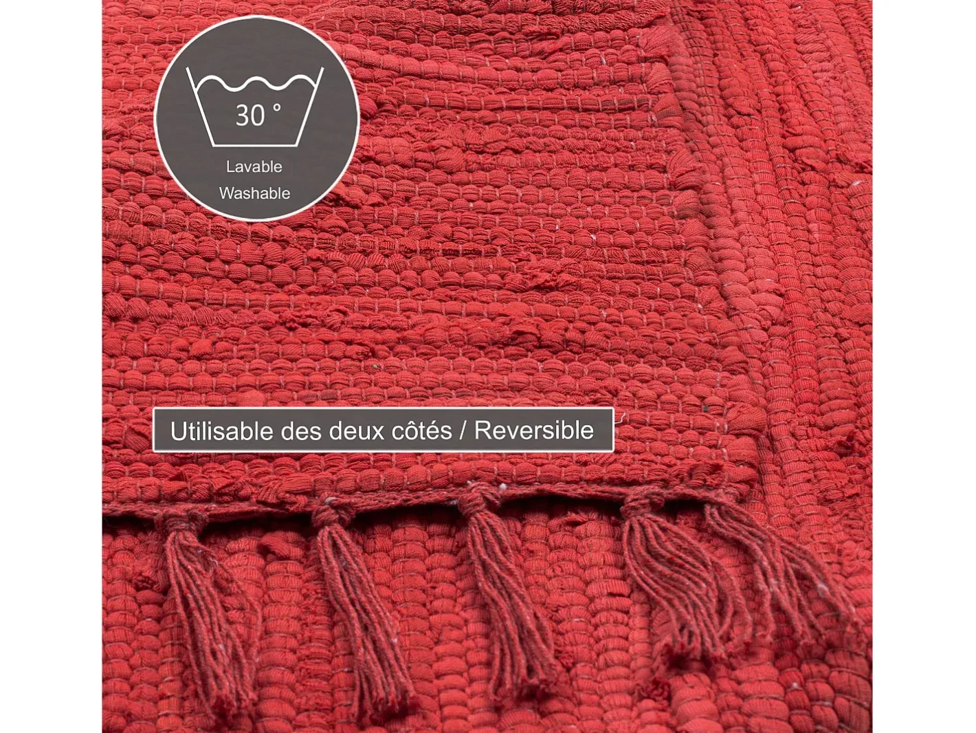 Discount Alfombra de algodón tejida a mano y reversible 160x230 cm Happy Cotton Rojo