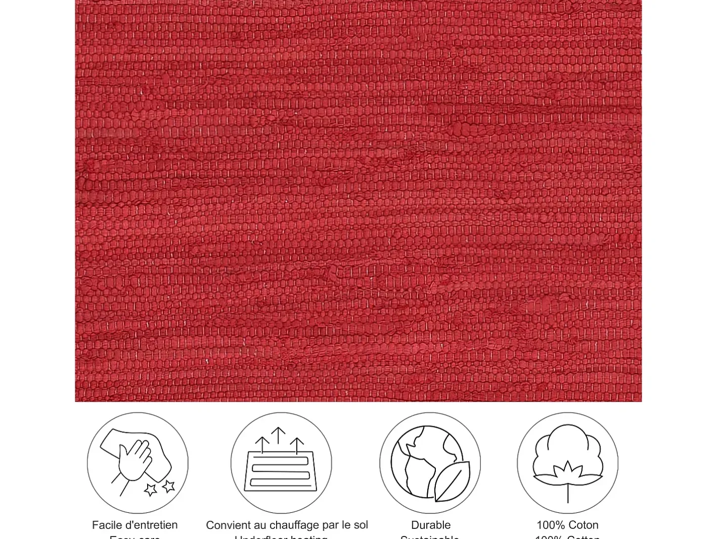 Discount Alfombra de algodón tejida a mano y reversible 160x230 cm Happy Cotton Rojo