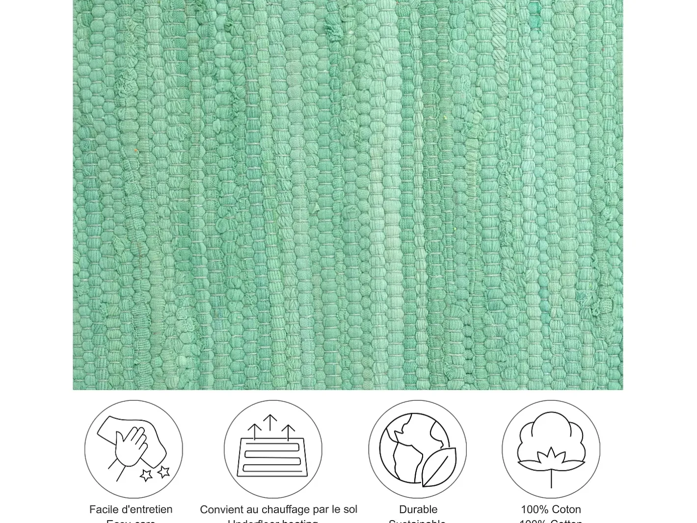 Alfombra De Salón-Alfombra de algodón tejida a mano y reversible 160x230 cm Menta Happy Cotton Verde almendra