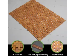 Alfombra De Baño|Ropa De Cama-Alfombra de baño de teca, alfombra de ducha de madera, alfombra de bañera, patas de goma antideslizantes, enrollable, 70x50cm Marru00f3n chocolate