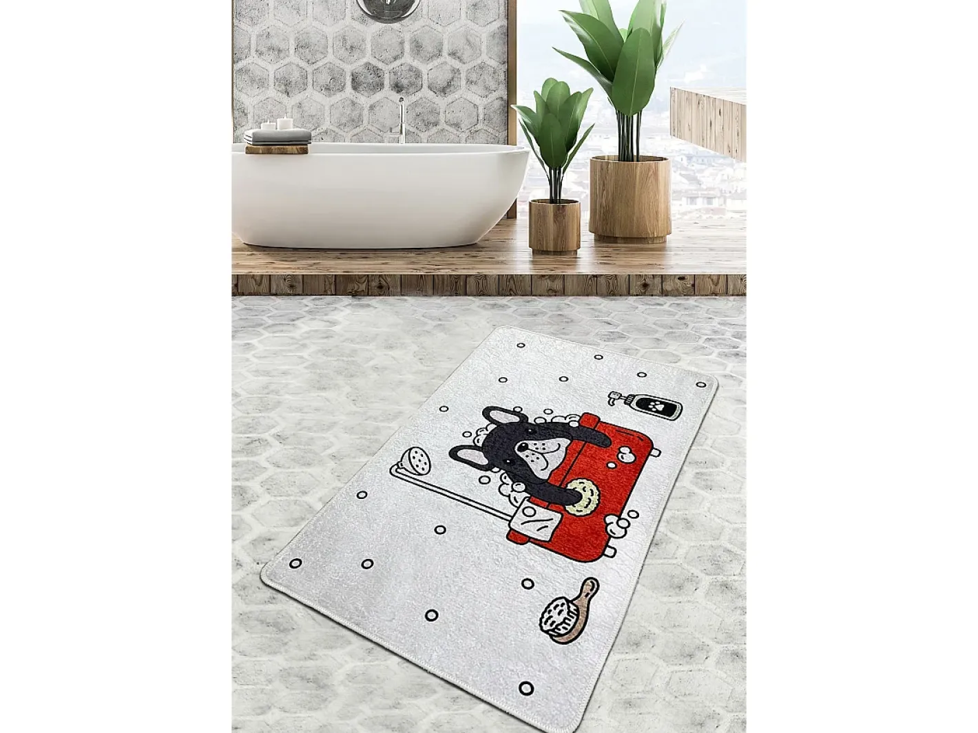 Online Alfombra de baño Dogs Shower Djt (70 x 120) Multicolor