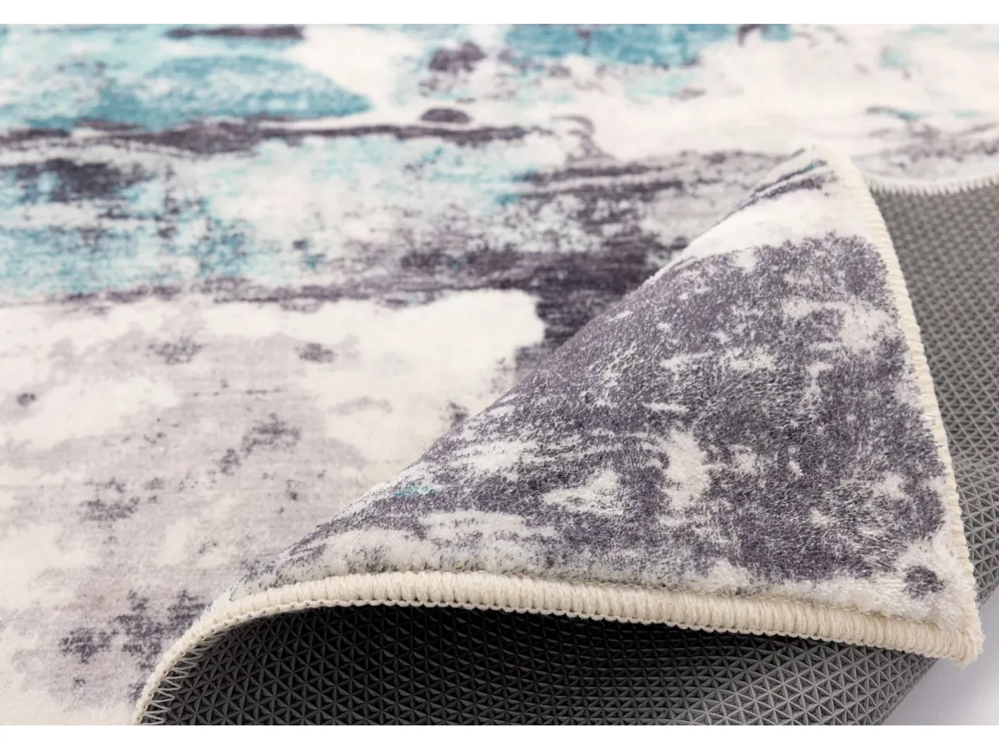 Online Alfombra de baño estampada con pelo suave 70x120 cm Turquesa multi Ariella Azul turquesa