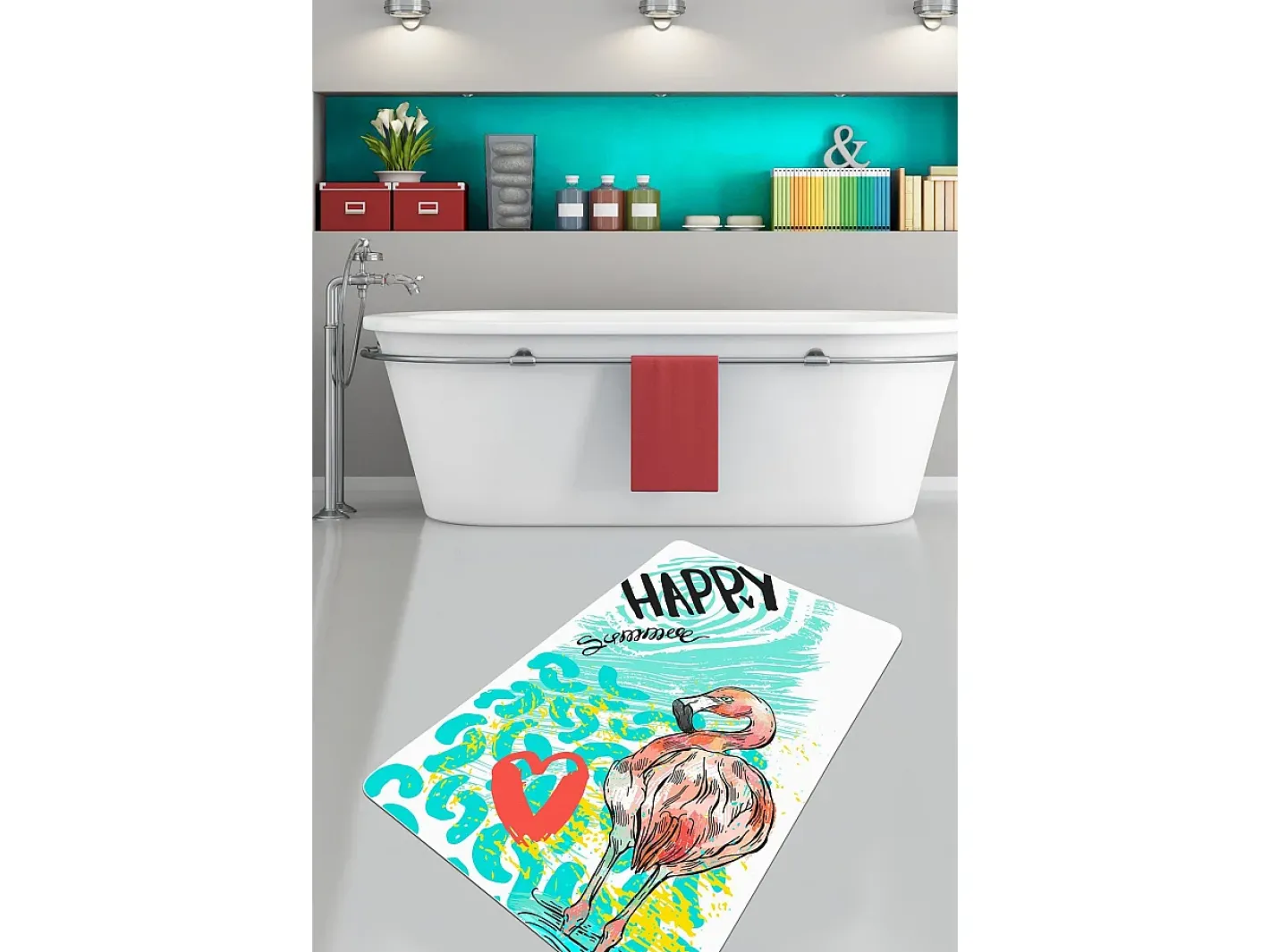 Discount Alfombra de baño Happy Flamingo (70 x 120) Multicolor