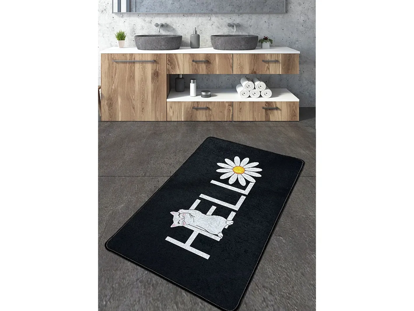 Alfombra de baño Hola Gato Djt (80 x 100) Multicolor Hot