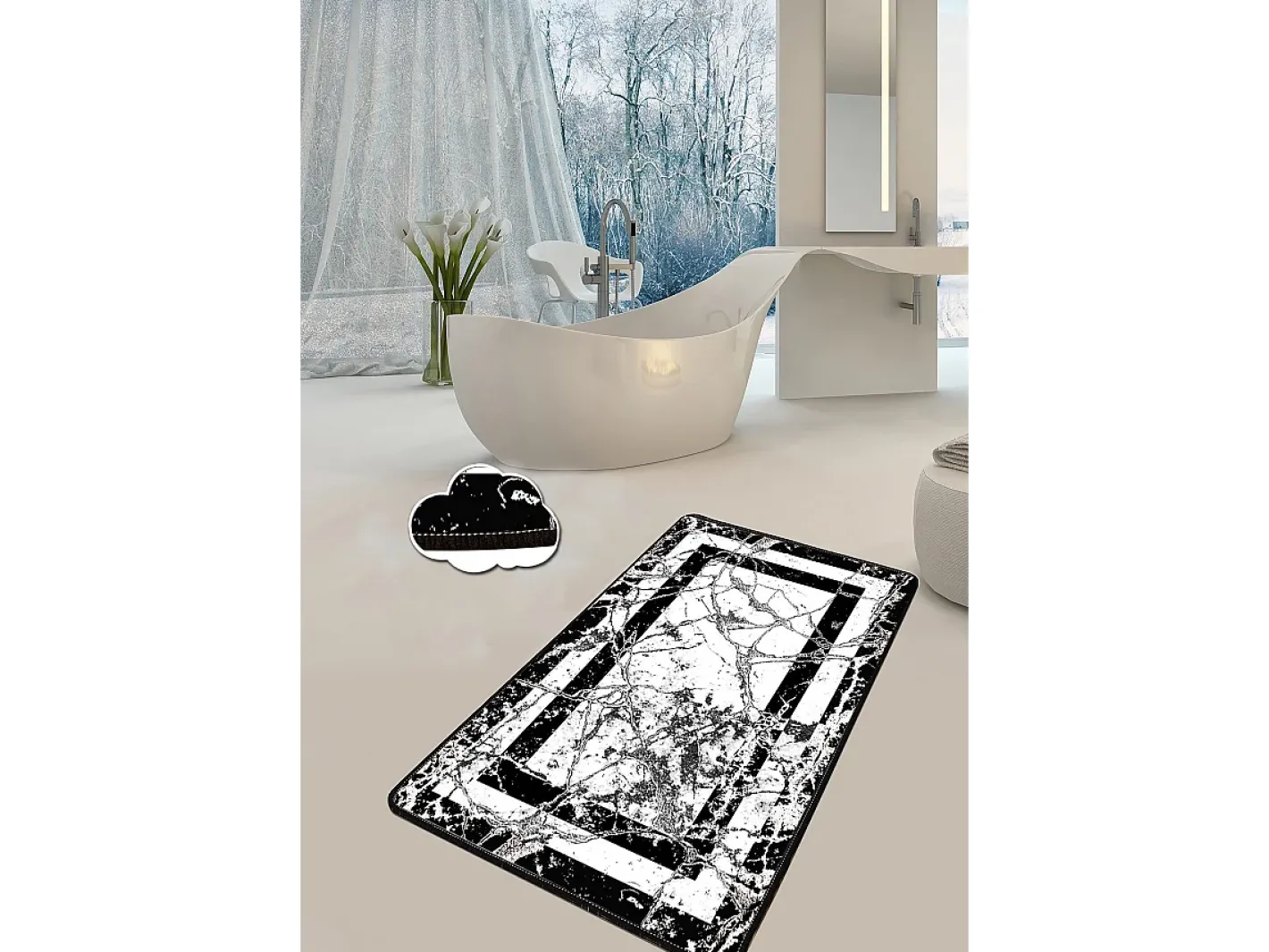 Outlet Alfombra de baño Marmor blanco negro Multicolor