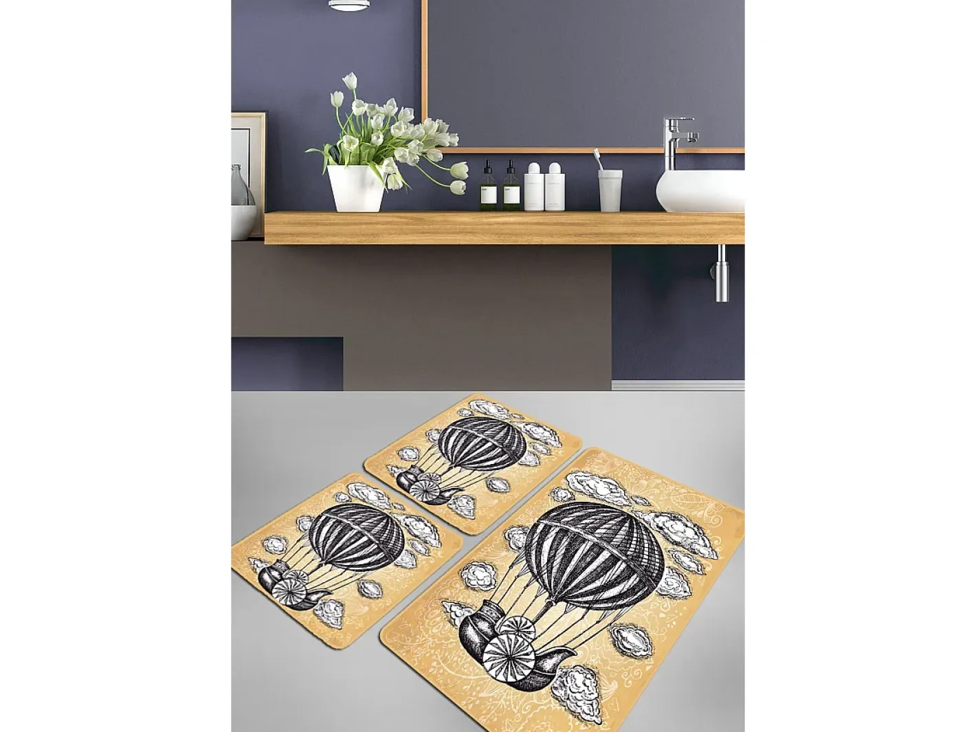 Alfombra De Baño|Ropa De Cama-Alfombra de baño Set (3 piezas) Propeller blanco amarillo Multicolor