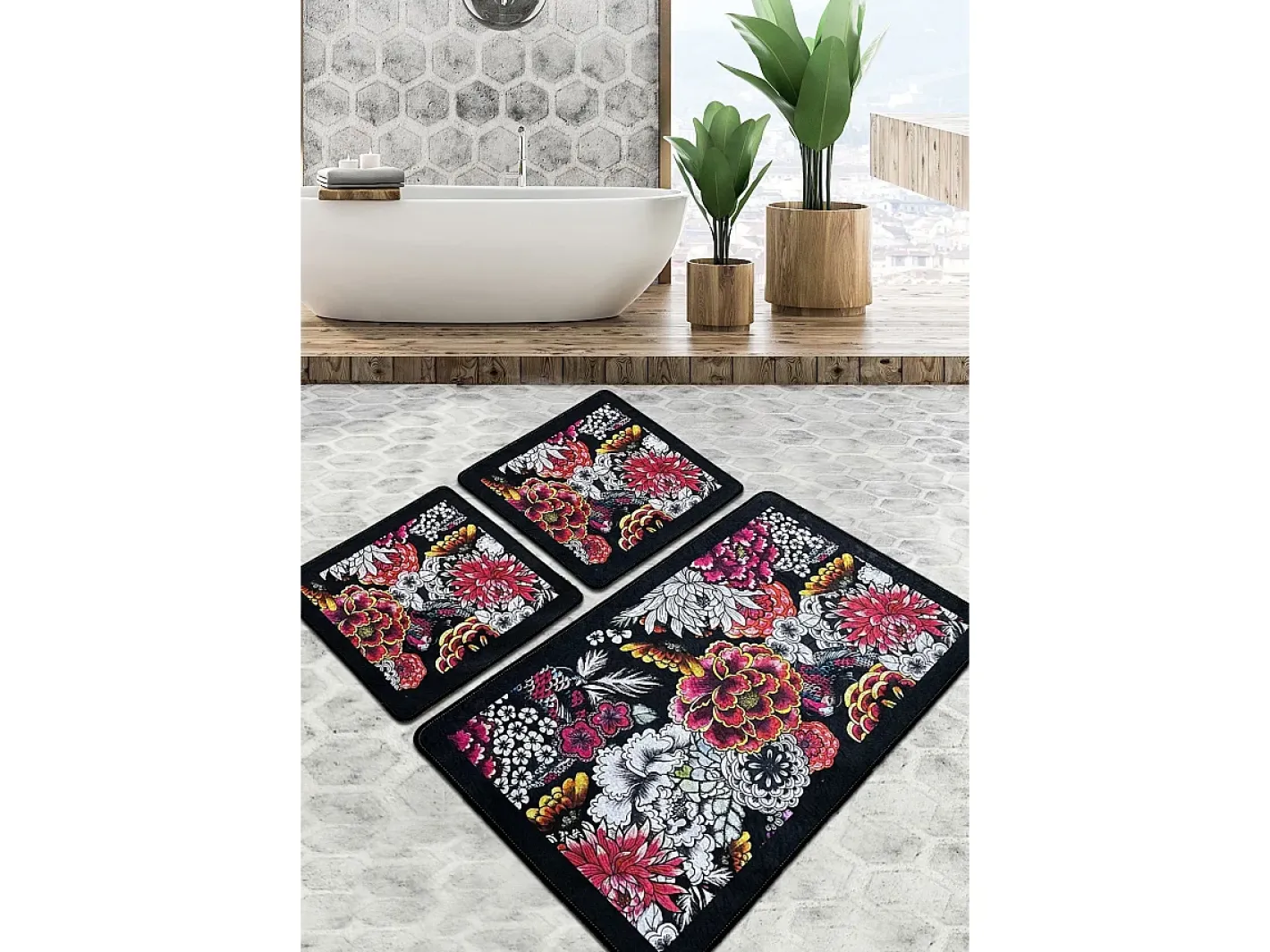 Clearance Alfombra de baño Set (3 piezas) Floreale Djt Multicolor
