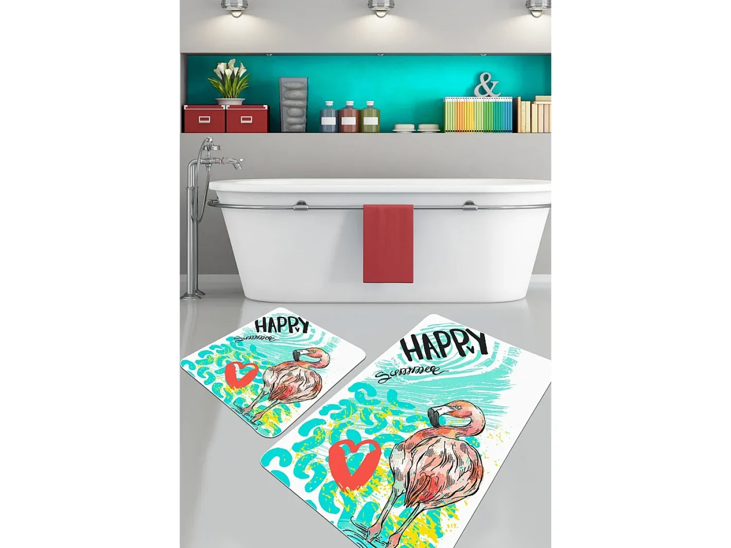 Alfombra De Baño|Ropa De Cama-Alfombra de baño Set (2 piezas) Happy Flamingo Multicolor