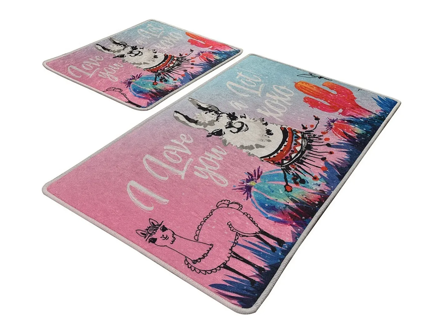 Alfombra De Baño|Ropa De Cama-Alfombra de baño Set (2 piezas) White Lama Multicolor