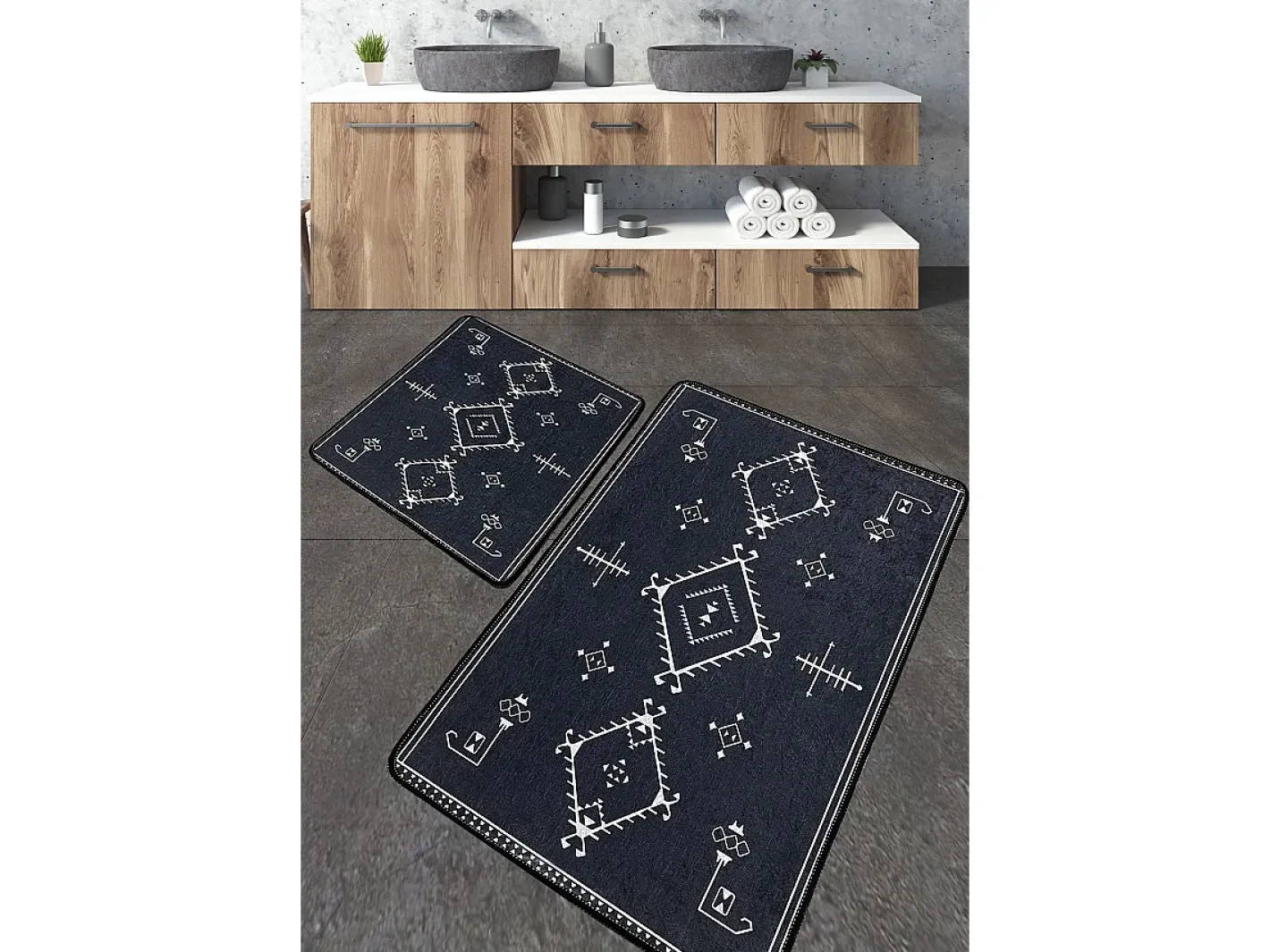 Alfombra de baño Set (2 piezas) Antiguo gris oscuro Multicolor