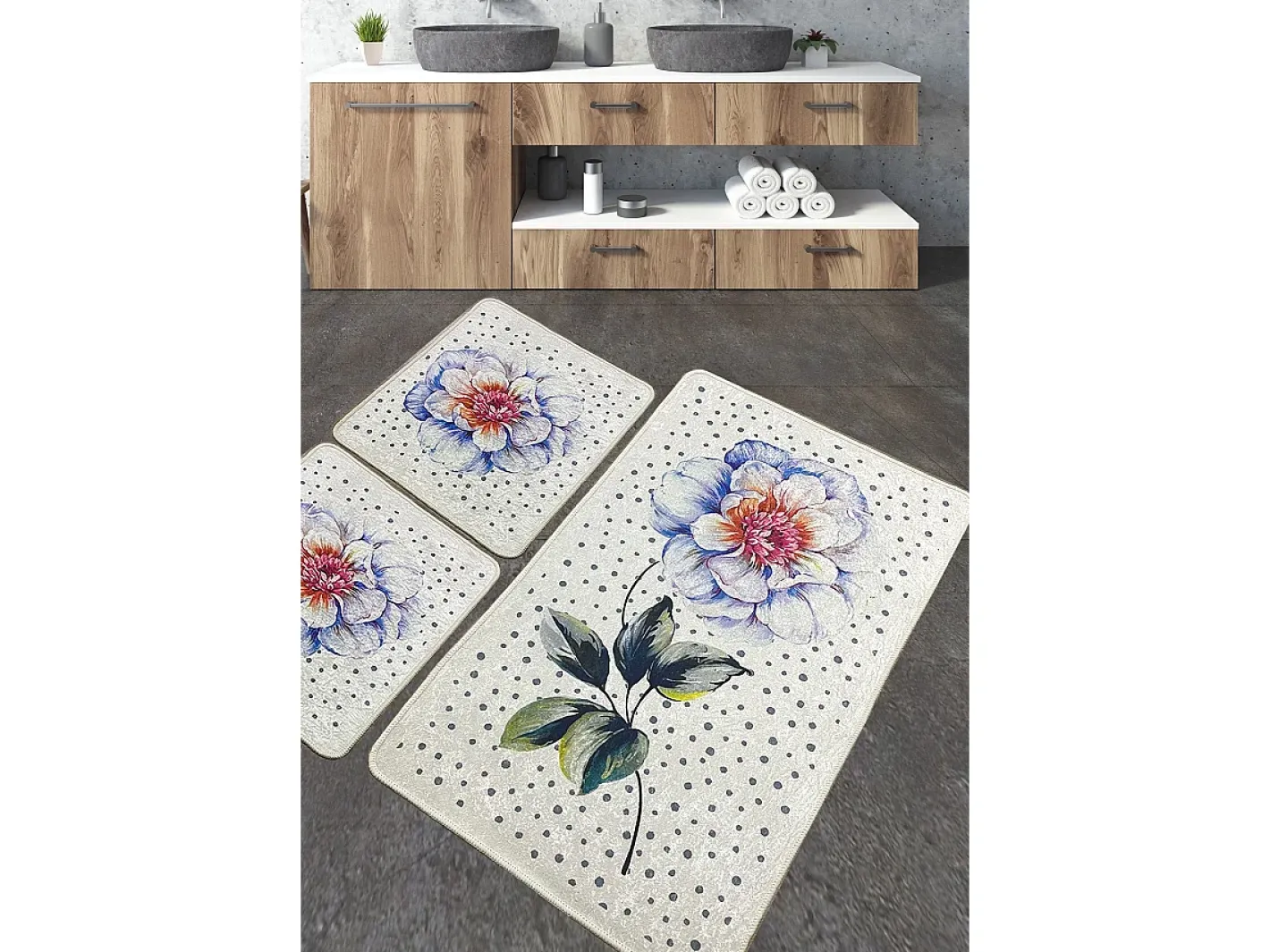 Alfombra De Baño|Ropa De Cama-Alfombra de baño Set (3 piezas) Jade Multicolor
