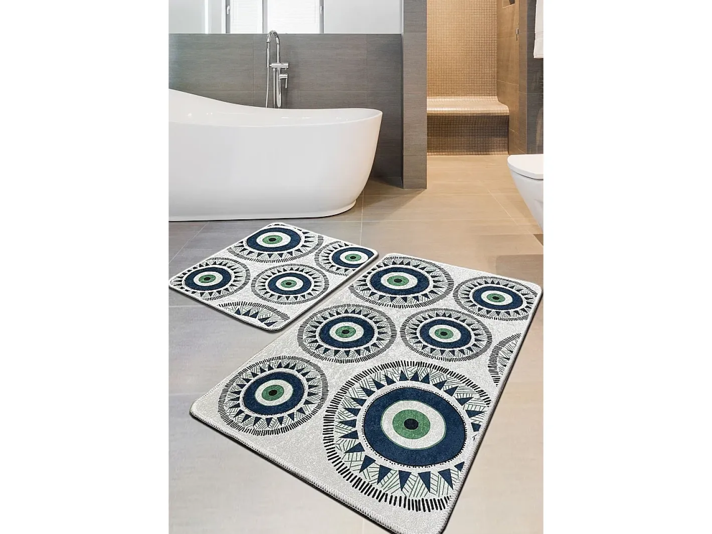 Clearance Alfombra de baño Set (2 piezas) Occhio verde gris azul oscuro verde Multicolor