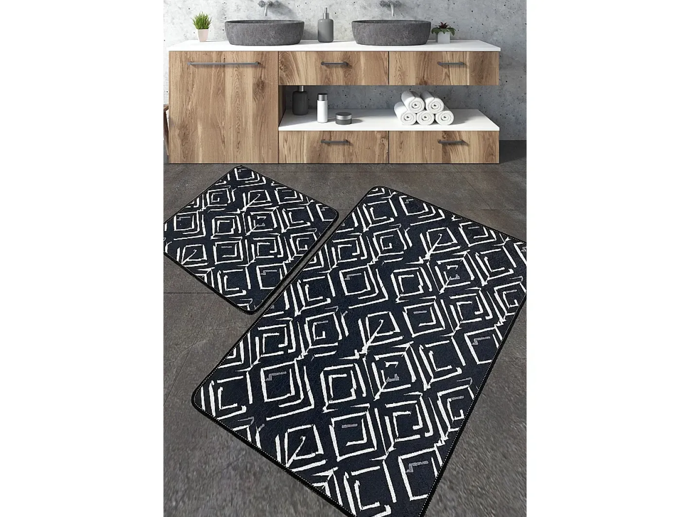 Alfombra De Baño|Ropa De Cama-Alfombra de baño Set (2 piezas) Cenero Multicolor