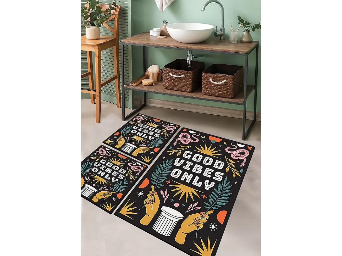 Alfombra De Baño|Ropa De Cama-Alfombra de baño Set (3 piezas) Snake Trinket Multicolor