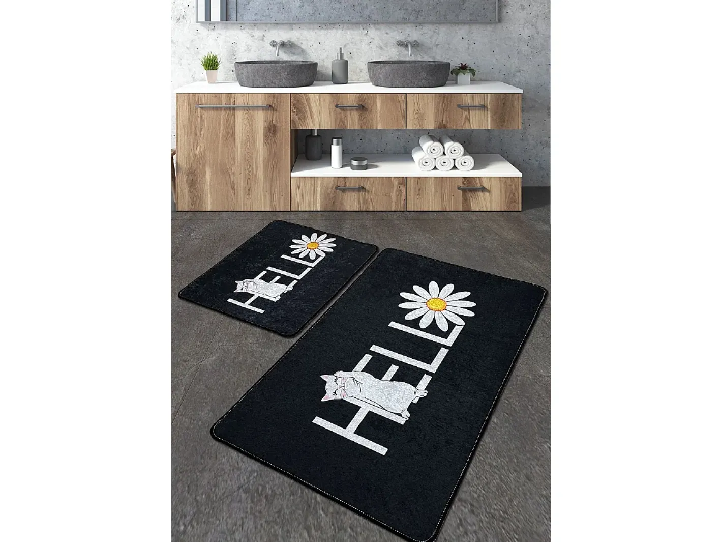 Alfombra de baño Set (2 piezas) Hola Gato Djt Multicolor New