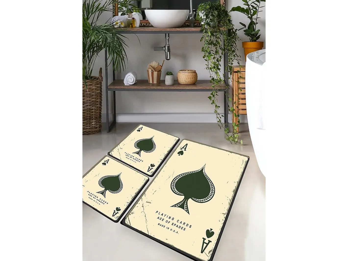 Hot Alfombra de baño Set (3 piezas) Playing Cards Multicolor