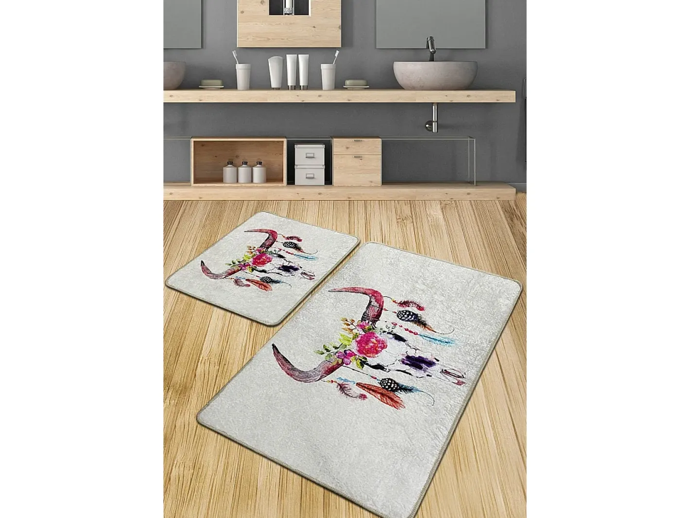 Alfombra De Baño|Ropa De Cama-Alfombra de baño Set (2 piezas) Cervo Djt Multicolor
