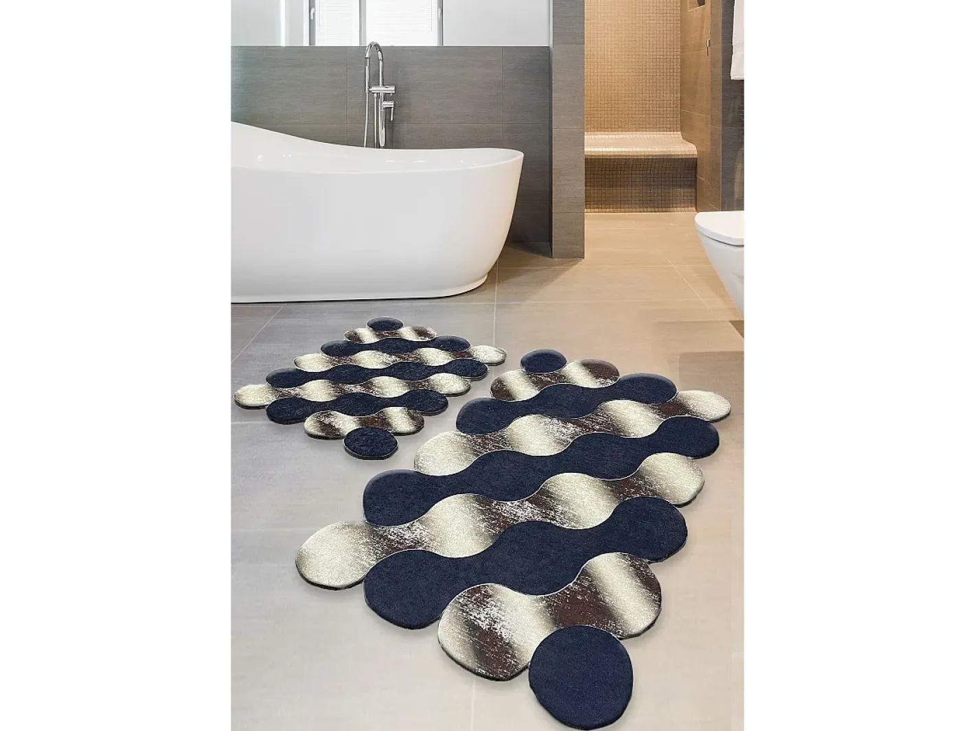 Alfombra De Baño|Ropa De Cama-Alfombra de baño Set (2 piezas) Circle beige oro azul oscuro Multicolor