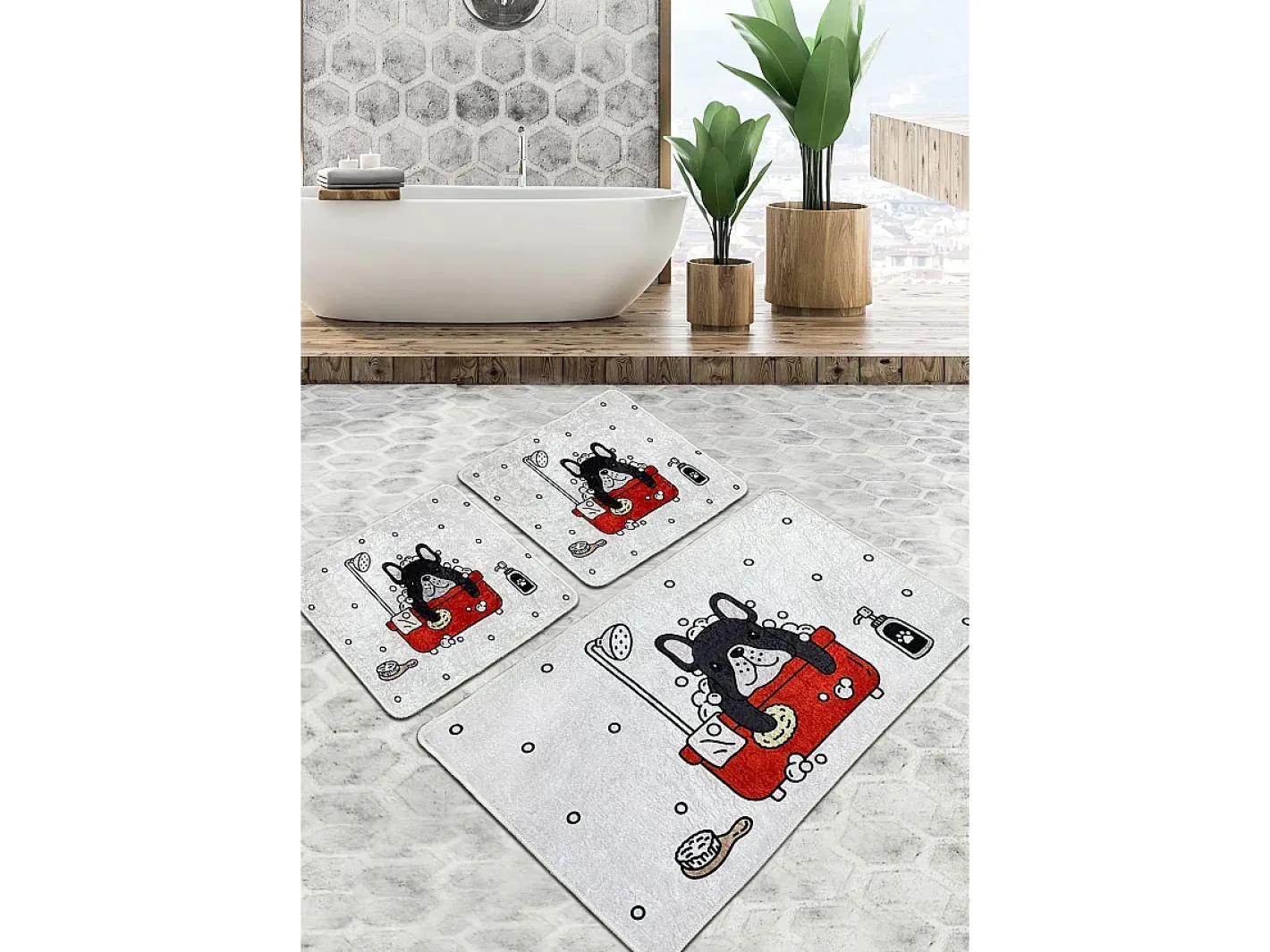 Alfombra De Baño|Ropa De Cama-Alfombra de baño Set (3 piezas) Dogs Shower Djt Multicolor