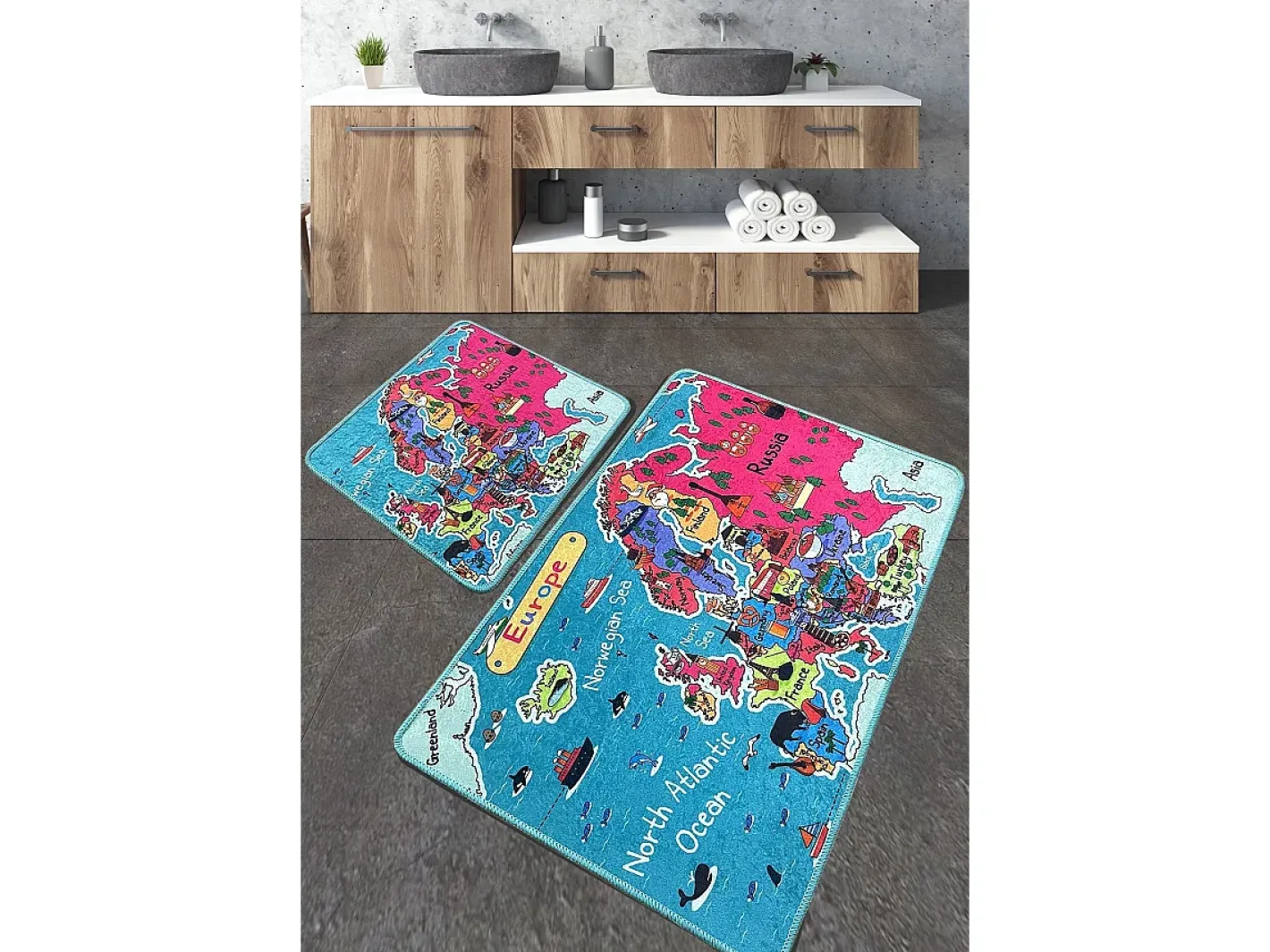 Alfombra de baño Set (2 piezas) Carta Multicolor Discount