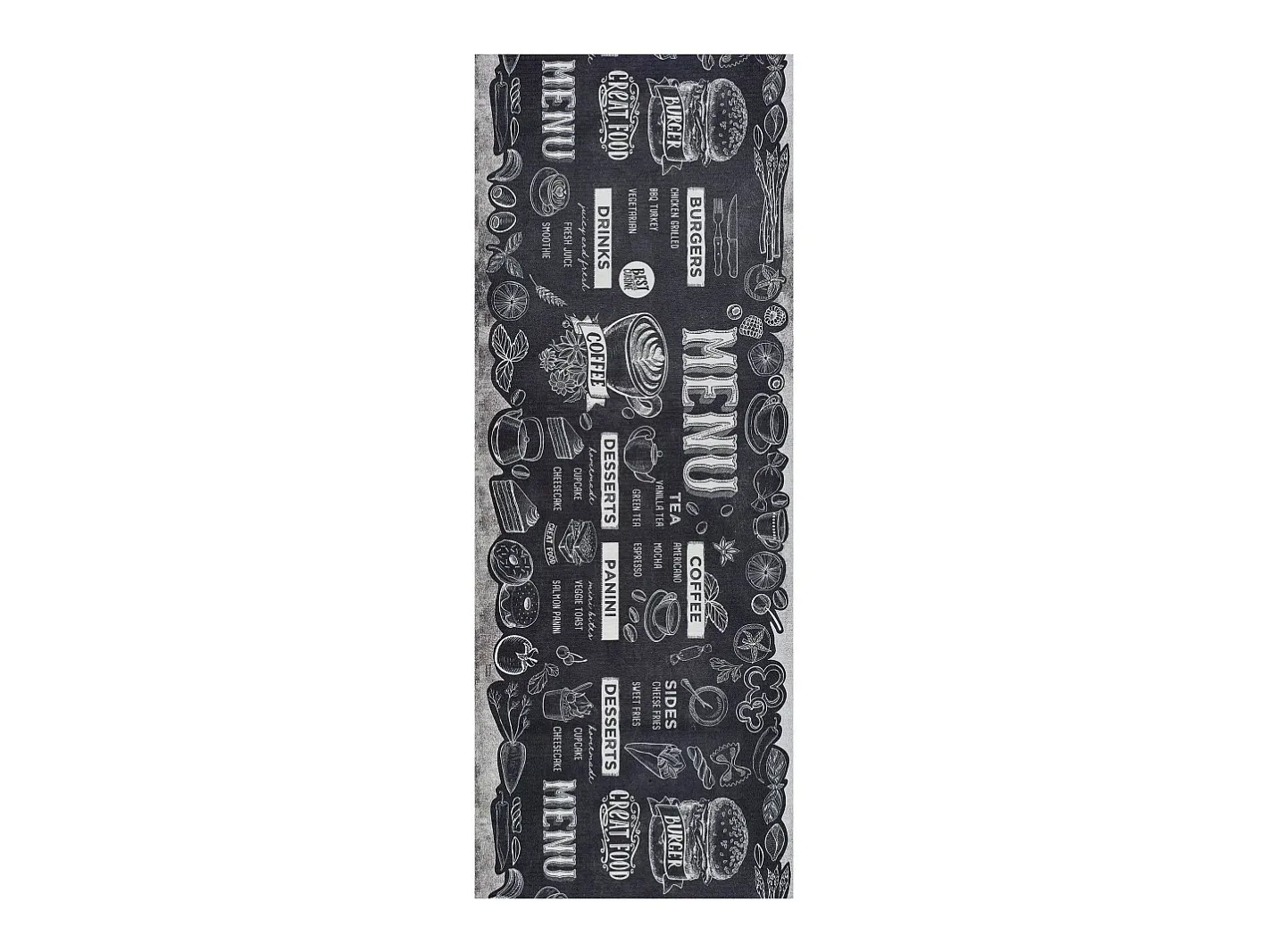 Alfombra de cocina - Diseño de menús - - 52 x 200 cm - RICCI Negro Clearance