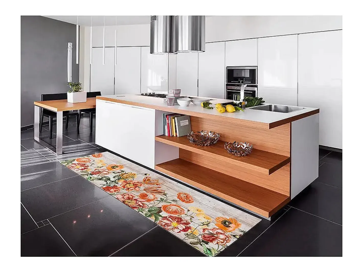 Alfombra de cocina - dibujos con flores - - 52 x 100 cm - RICCI Multicolor