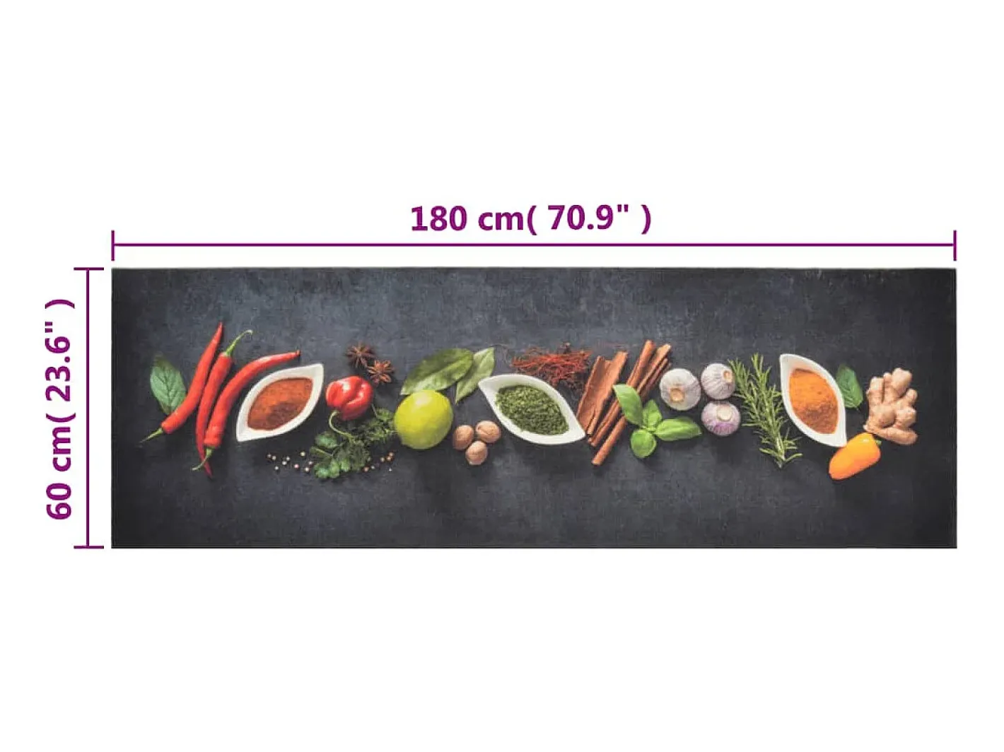 Alfombra de cocina lavable terciopelo dibujo especias 60x180 cm ES211826 Multicolor Clearance