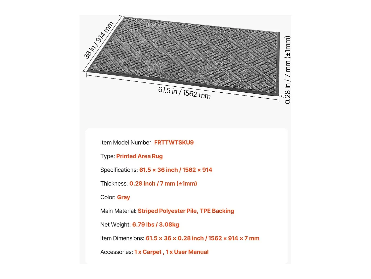 Online Alfombra de Entrada SucceBuy, 156x91,4 cm, Felpudo Exterior Interior Moderno Elegante, con Reverso Antideslizante TPE, Resistente Lavable, Atrapa Polvo, Gris Negro