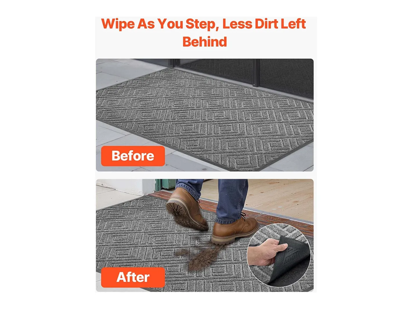 Online Alfombra de Entrada SucceBuy, 156x91,4 cm, Felpudo Exterior Interior Moderno Elegante, con Reverso Antideslizante TPE, Resistente Lavable, Atrapa Polvo, Gris Negro