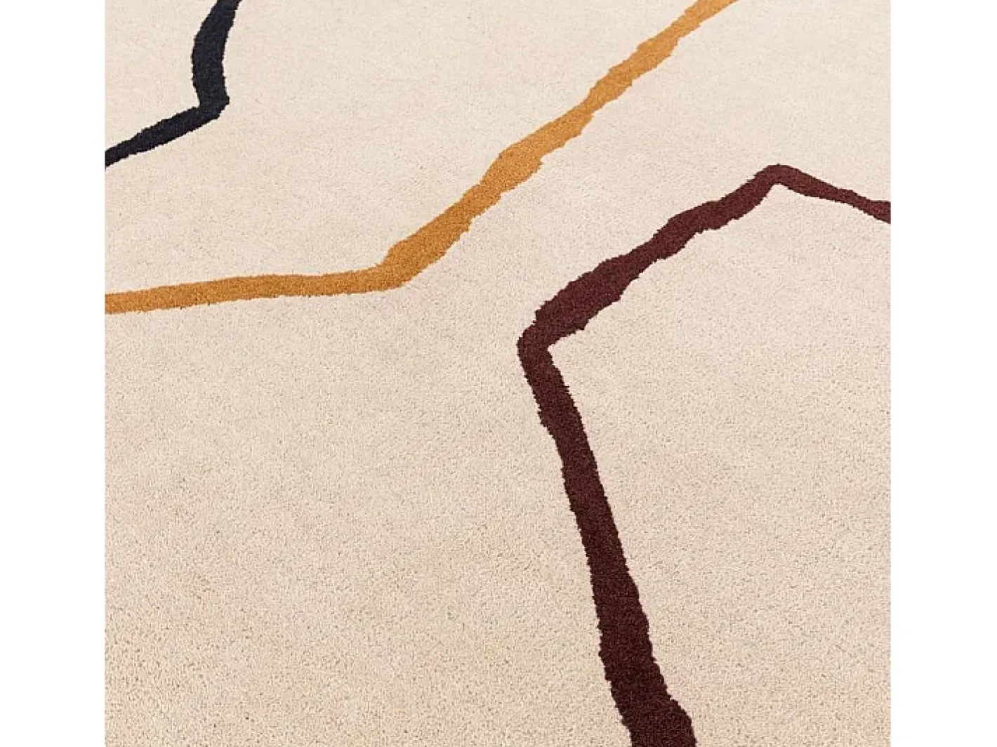 Alfombra de estilo medio siglo, hecha a mano 100% lana - 200x290cm - crema, verde, ocre, burdeos, negro - Reef Linear Multicolor