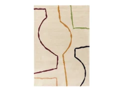 Alfombra de estilo medio siglo, hecha a mano 100% lana - 200x290cm - crema, verde, ocre, burdeos, negro - Reef Linear Multicolor