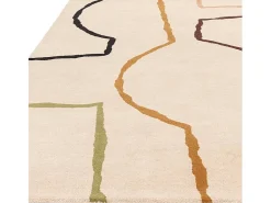Alfombra de estilo medio siglo, hecha a mano 100% lana - 200x290cm - crema, verde, ocre, burdeos, negro - Reef Linear Multicolor